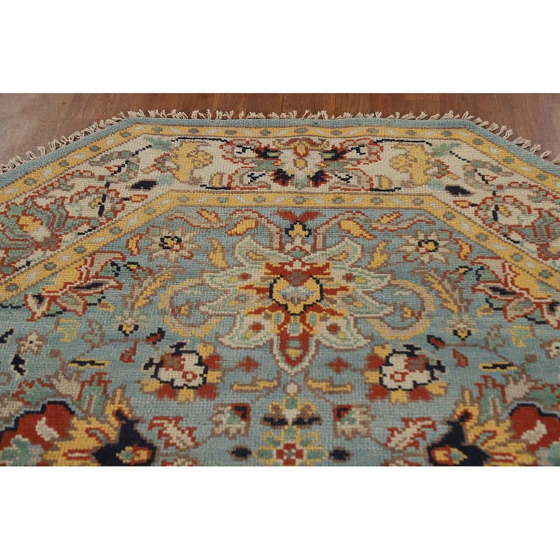 Heriz Serapi Indian Octagon Rug Hand-Knotted Wool Carpet - 6'1"x 5'11"