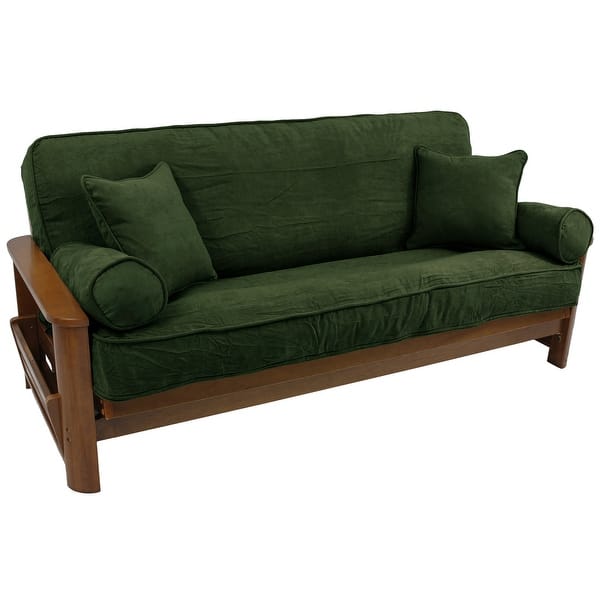 slide 2 of 2, Microsuede Full-Size 8-10 Inch Thick Futon Cover Set with Four Throw Pillows - Full Hunter Green