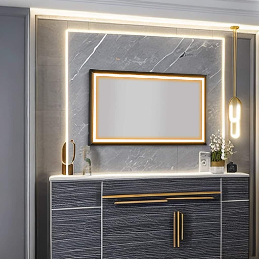 Extra Large LED Lighted Bathroom Mirror - Wall Mounted Vanity Mirror with Anti-Fog Function - White - 5'x3'