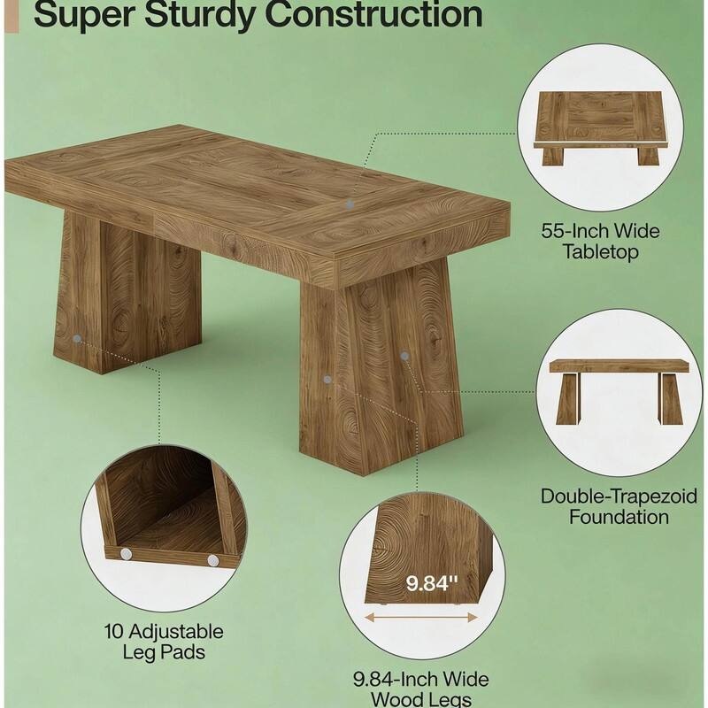 55" Mid-Century Modern Executive Desk with Trapezoid Base for Home Office