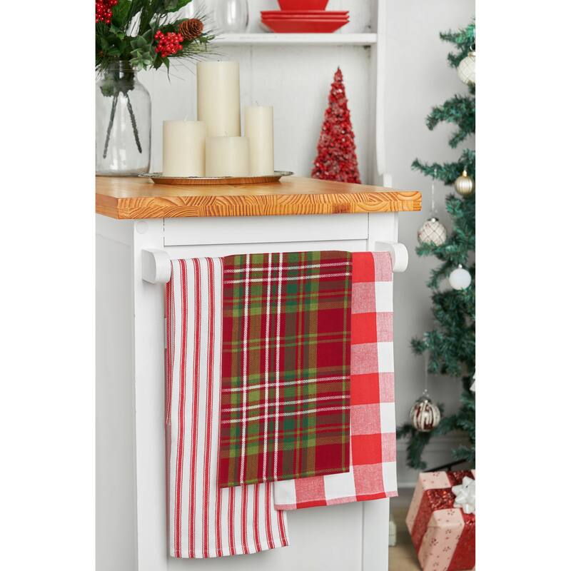 27' X 18" Jonah Plaid Woven Cotton Kitchen Dish Towel, Red, White and Green Plaid