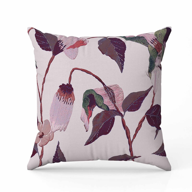 Nature's Embroidery Indoor/Outdoor Reversible Throw Pillow Pink and Purple