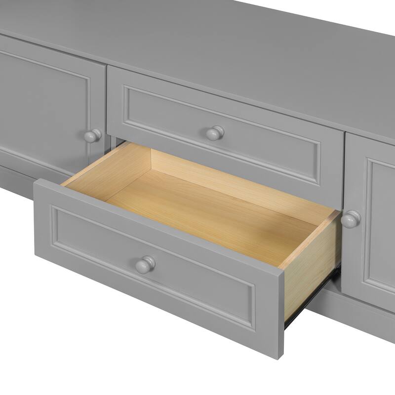 Space-Saving Twin Murphy Bed with TV Stand, Storage Drawers & Shelves in Gray