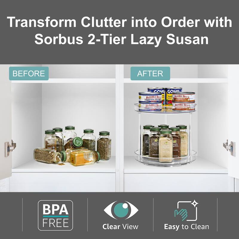 Sorbus Clear Lazy Susan Organizer Versatile Kitchen Cabinet Turntable for Pantry Fridge and Bathroom Storage