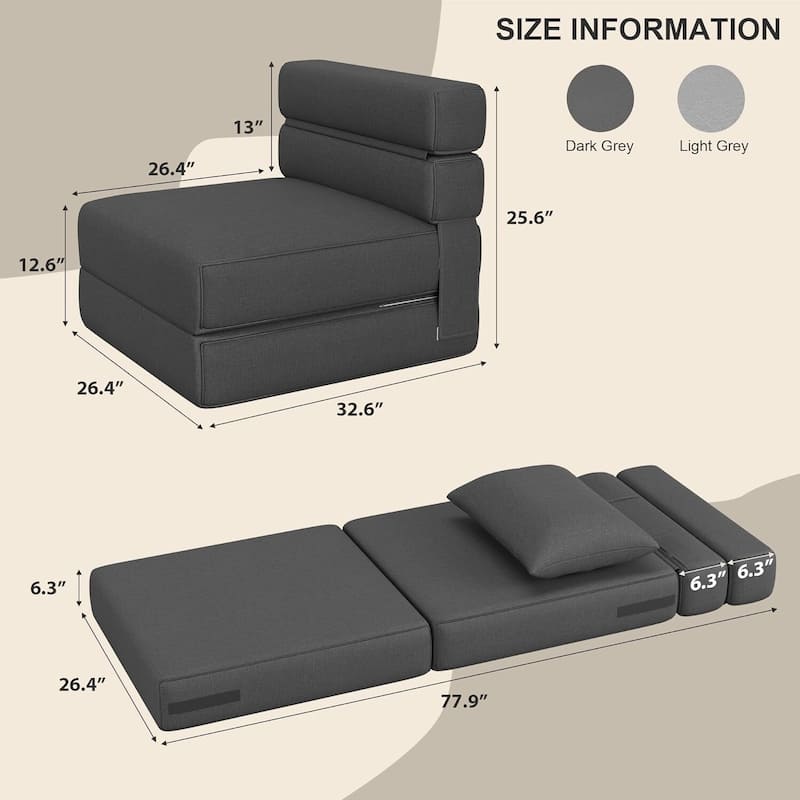 Folding Sofa Bed Convertible Floor Couch with Upgraded Pillow for Living Room, Dorm