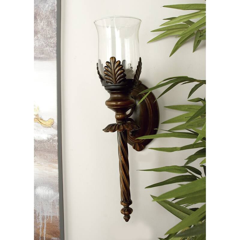 Brown Glass Single Candle Wall Sconce - 5 x 7 x 18 - Brown