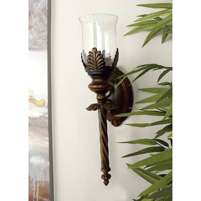 Brown Glass Single Candle Wall Sconce - 5 x 7 x 18