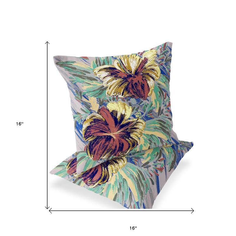 HomeRoots Set of Two 16" X 16" Green and Yellow Blown Seam Floral Indoor Outdoor Throw Pillow - 16.00' X '16.00' X '5.00