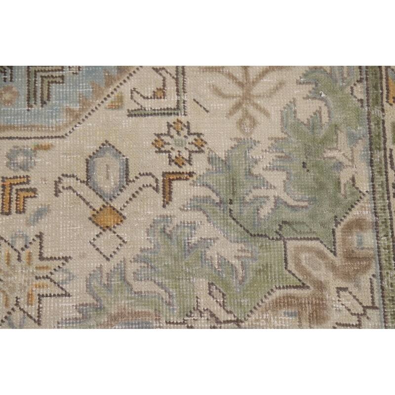 Geometric Blue Tabriz Persian Area Rug Handmade Blue Wool Carpet - 6'7"x 9'8"