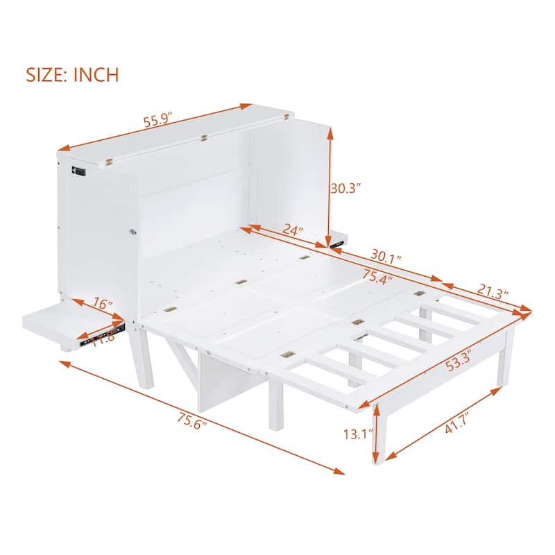 Murphy Bed with USB Port and removable Shelves on Each Side