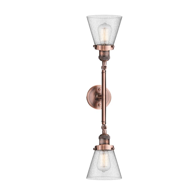 Innovations Lighting Small Cone 2 Light 23" Wide Bathroom Vanity Light - Antique Copper / Seedy