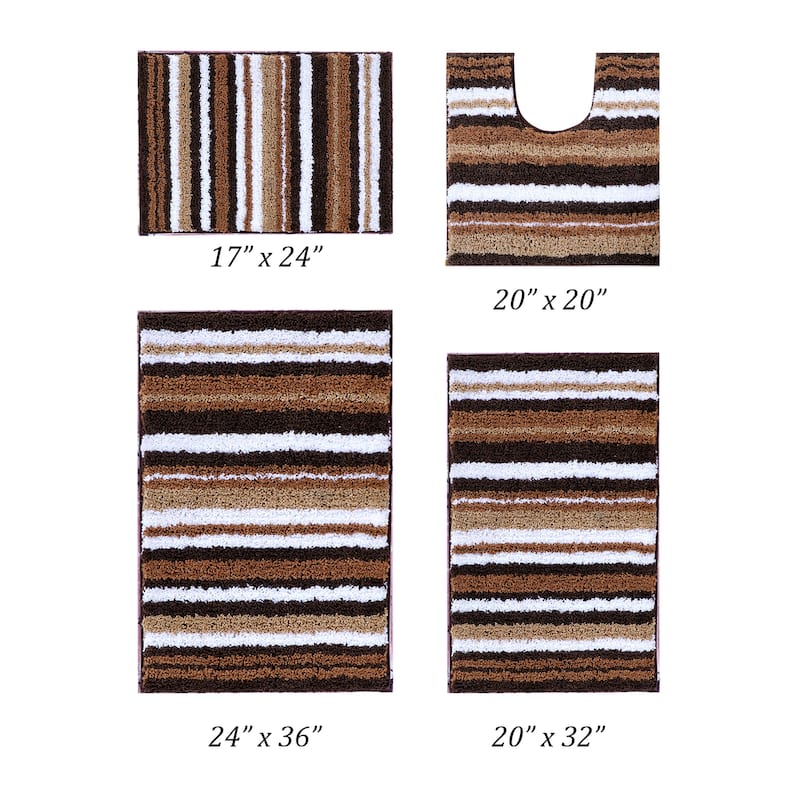 Better Trends Bath Rug 100% Polyester Super Absorbent Anti-Skid TPR Backing Bathroom Rug For Shower,Sink Mats Griffie Collection - 4 Piece Set 17"x24" | 20"x20" | 20"x32" | 24"x36" - Brown