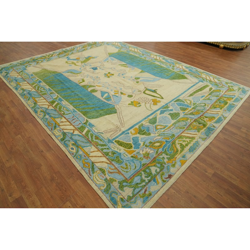 Vegetable Dye Wool Oushak Turkish Area Rug, Geometric Carpet - 11' 8'' X 9' 1''
