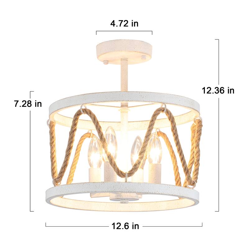 4-Light Hemp Rope Semi- Flush Mount with No Bulbs Included