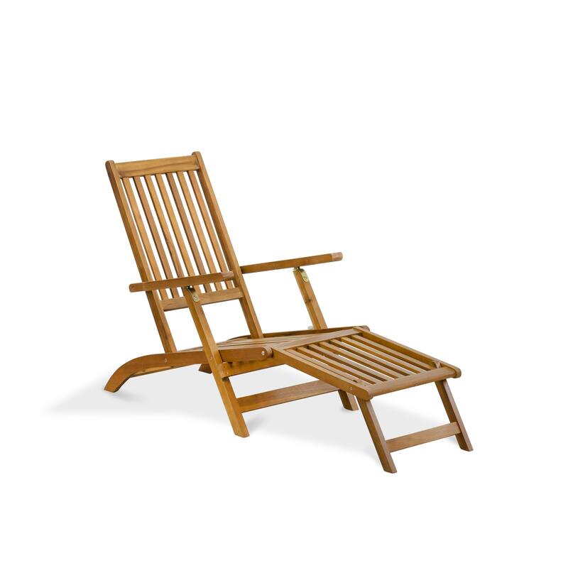 East West Furniture Salinas Patio Chaise Lounge - Outdoor Acacia Wood Sun lounger Chair for Poolside, Deck, Lawn, Natural Oil