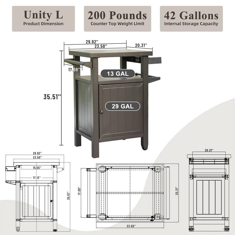 Grill Carts Outdoor with Storage and Wheels,Portable Table and Cabinet