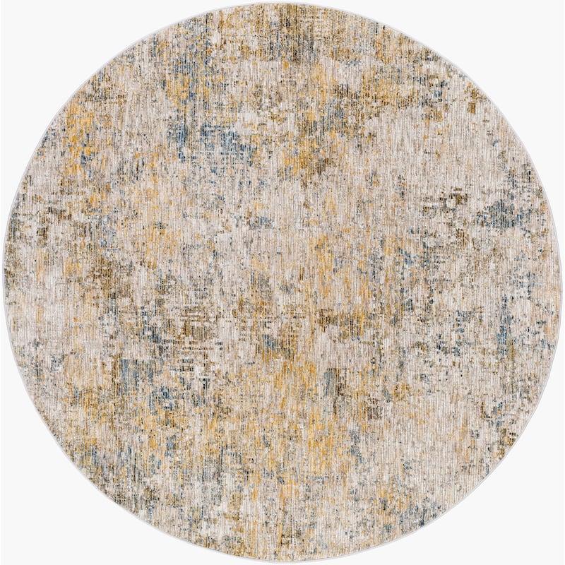Livabliss Casual Naila Abstract Area Rug - 5'3" x 5'3" Round - Olive/Blue