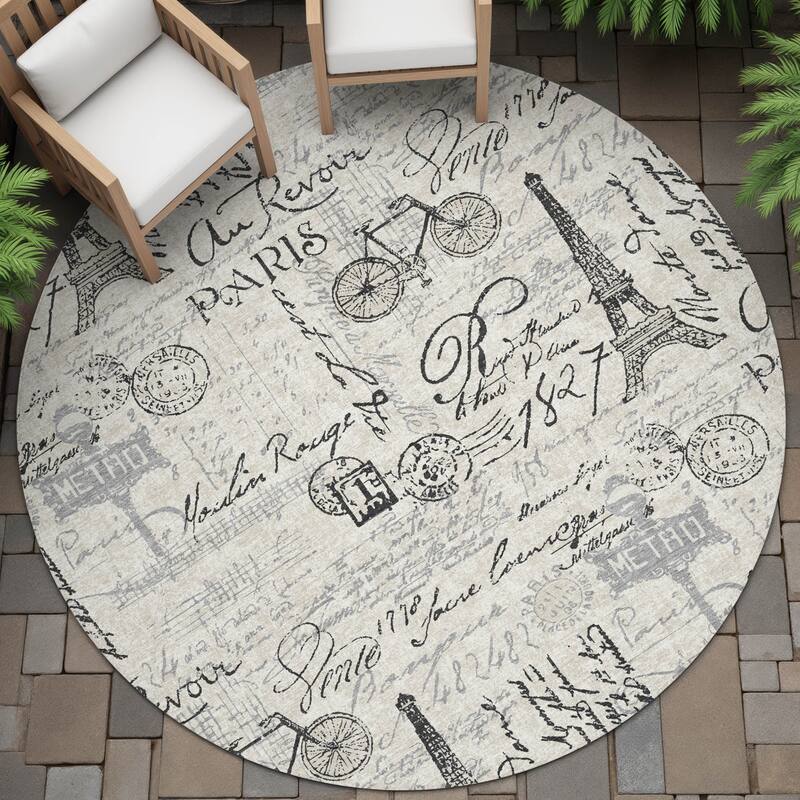 Machine Washable Indoor/Outdoor Modern Paris Chantille Rug - Beige - 8' x 8'