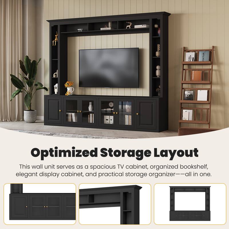 4 in 1 Entertainment Wall Unit Set with Bookshelves, TV Stand with Adjustable Shelves, Large Console Table for TVs Up to 80"