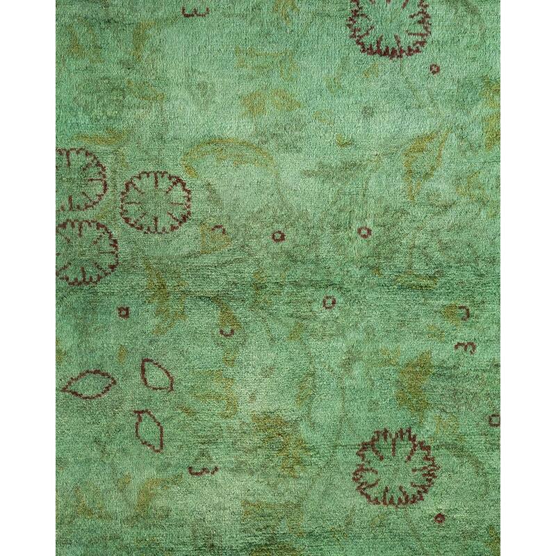 Overton Hand Knotted Wool Vintage Inspired Modern Contemporary Overdyed Green Area Rug - 6' 3" x 9' 2"