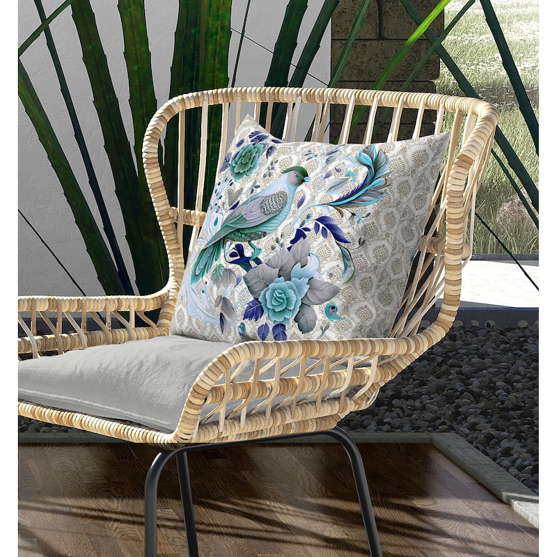 Songbird Rose Radiance Indoor/Outdoor Reversible Throw Pillow Cream and Green