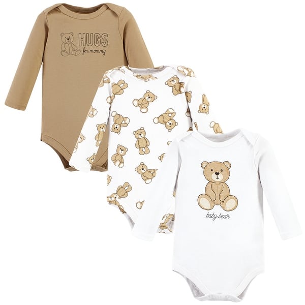 slide 1 of 1, Hudson Baby Cotton Long-Sleeve Bodysuits, Teddy Bears 3-Pack 18-24 Months - Teddy Bears 3-Pack