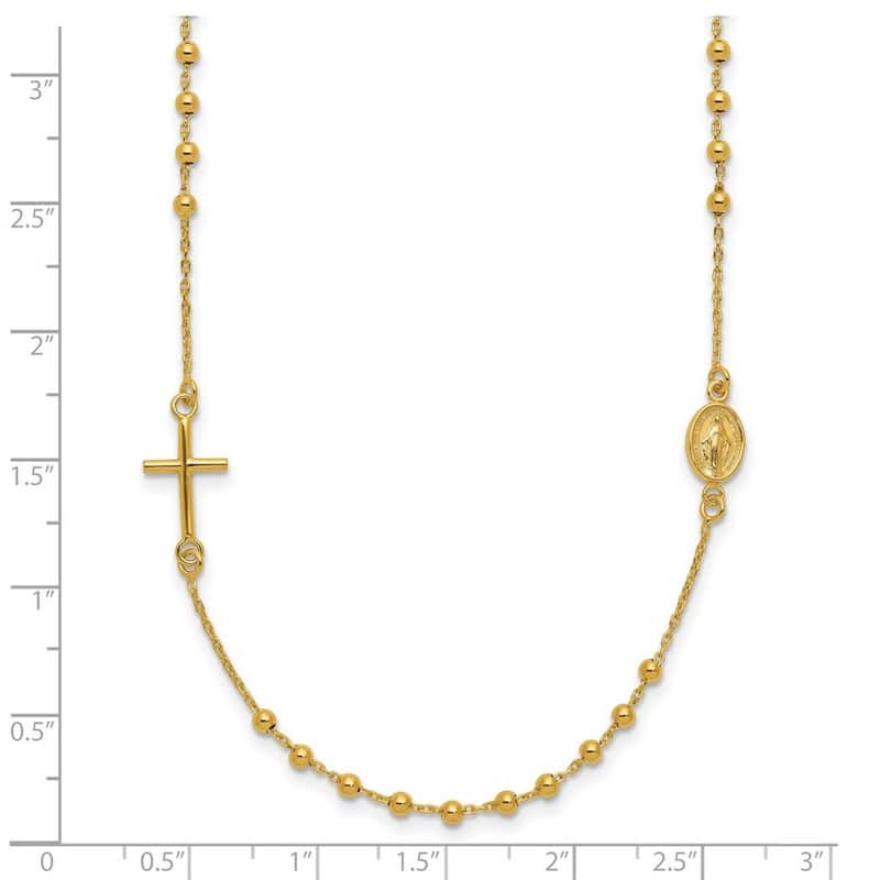 Curata 14k Yellow Gold Polished Religious Beaded Cross Rosary Necklace, 16"