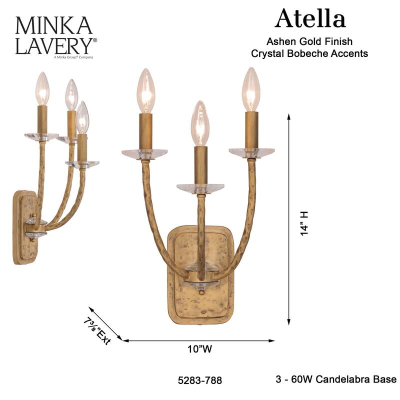 Minka Lavery 5283 Atella 3 Light 14" Tall Wall Sconce