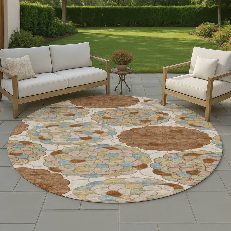 Machine Washable Indoor/ Outdoor Mosaic Cluster Chantille Rug - Paprika - 8' x 8'