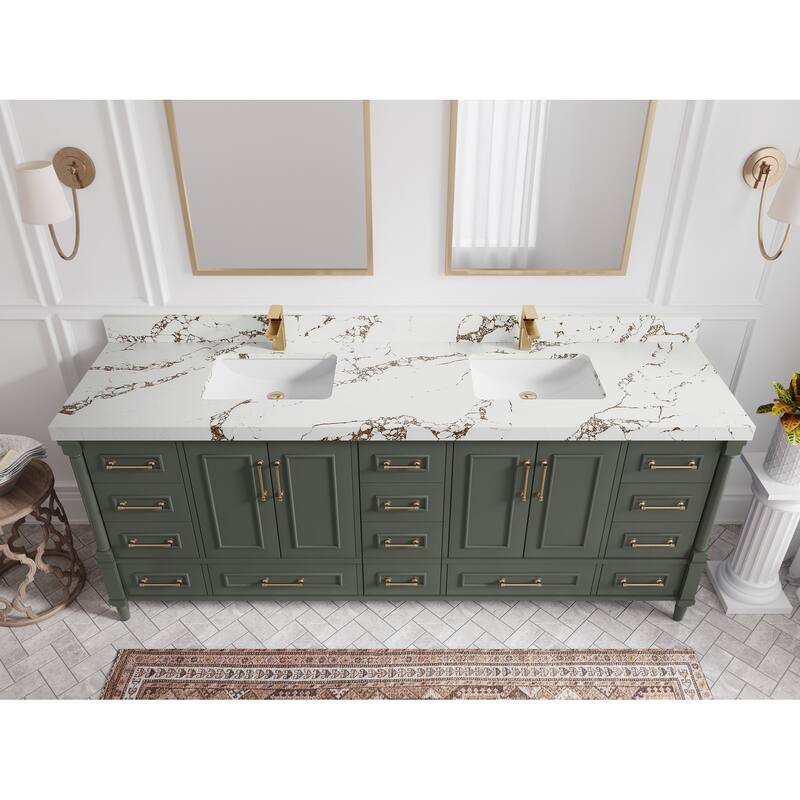 Willow Collections 84 in. W x 22 in. D Aberdeen Double Bowl Sink Bathroom Vanity in Pewter Green with Countertop