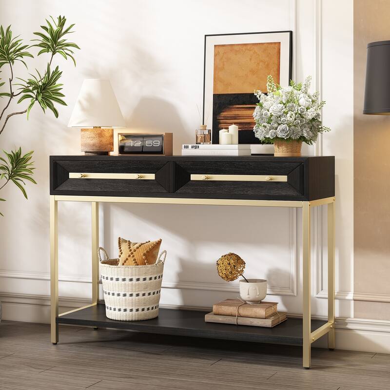 45.5" Retro Console Table with Gold Touch & Drawers