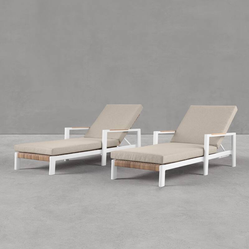 Arlo Teak & Wicker Aluminum Dual-Use Outdoor Chaise Lounge (Set of 2)