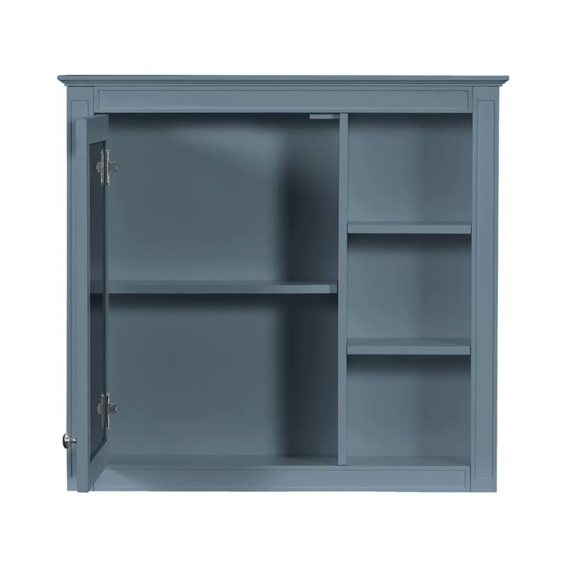 Roomfitters 30x28 Inch Medicine Cabinet, Wall Mounted Mirror Cabinet with 3 Open Shelves & Adjustable Interior Storage, Blue