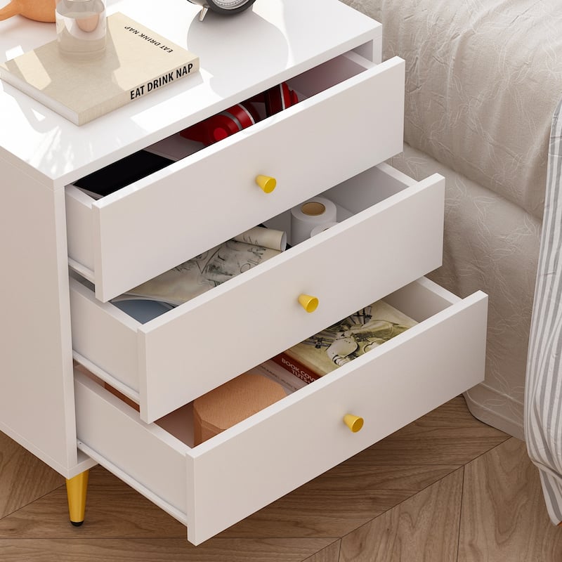 White Nightstands Bedside Table End Table Gold Metal Legs（1 Pcs）