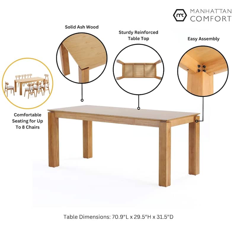 Manhattan Comfort Rockaway Modern 70.86 Solid Wood Dining Table
