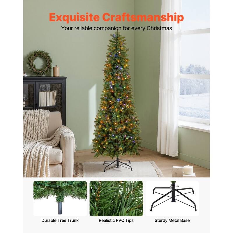 Green PVC and Iron 6ft Pre-Lit Christmas Tree with 240 LED Lights and 11 Modes - 2.3 x 6 ft