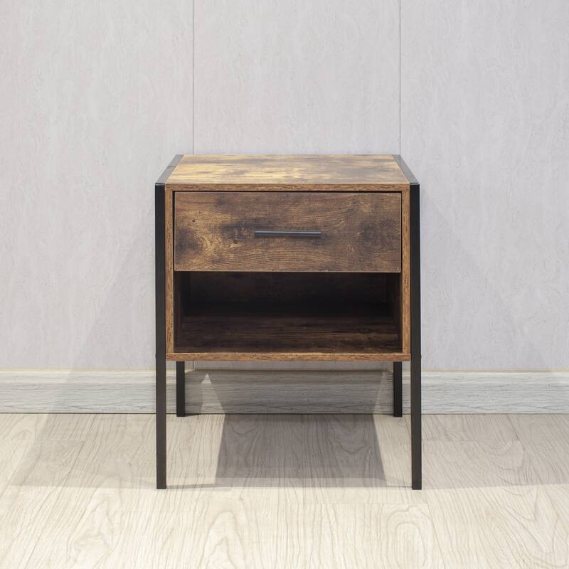 Set Of 2 Pcs Nightstand, Industrial Style