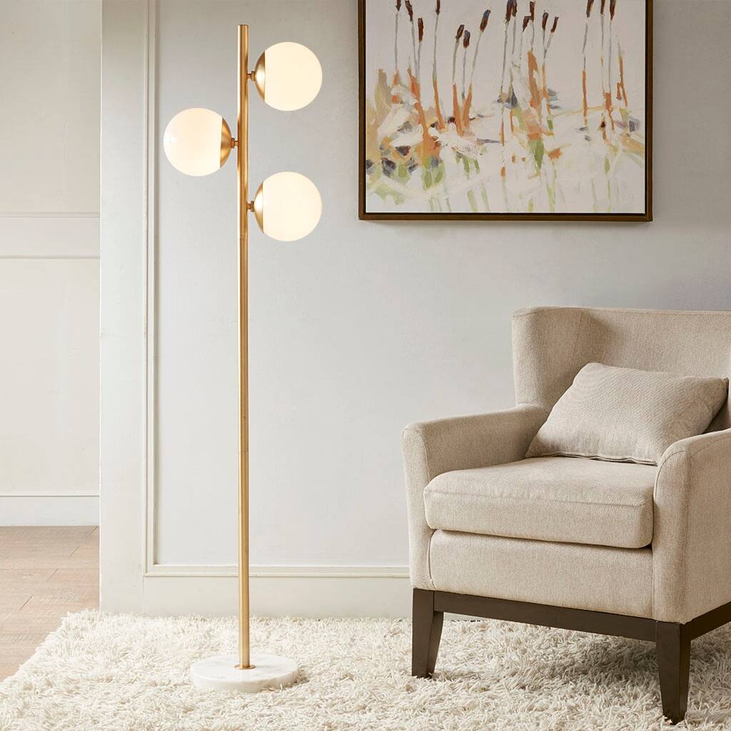 Netin 62" 3 Globe Gold Mid Century Floor Lamp, Marble base Bedroom Modern Tree Standing Lamp (Bulb not Included) - 62