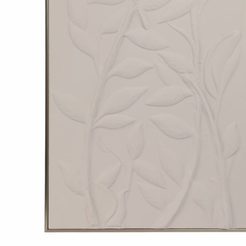 Canvas Art Framed Wood Subtle Leaf Texture (Set of 2) - 49" White