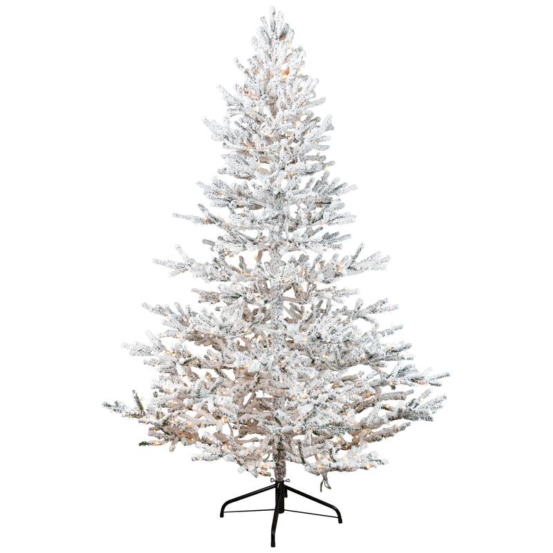 Pre-Lit Medium Flocked IPT Artificial Garden Christmas Tree - 6.5' - Warm White LED Lights - 6.5 Foot