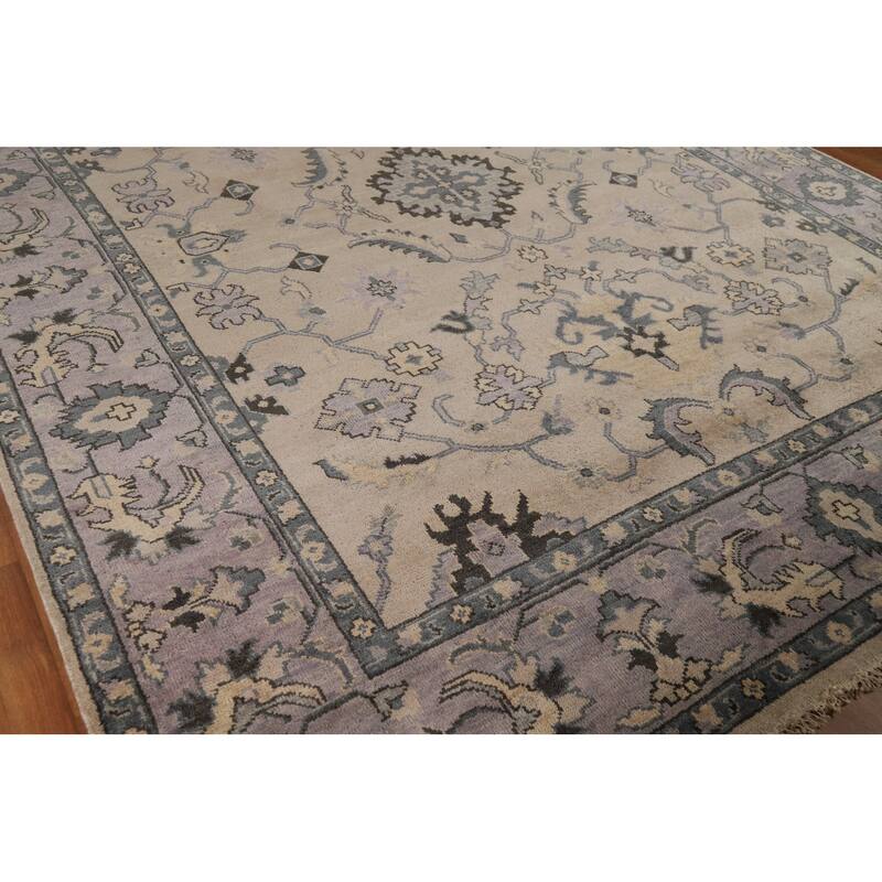 Oushak Indian Area Rug Handmade Beige Floral Wool Carpet - 9'0"x 11'7"