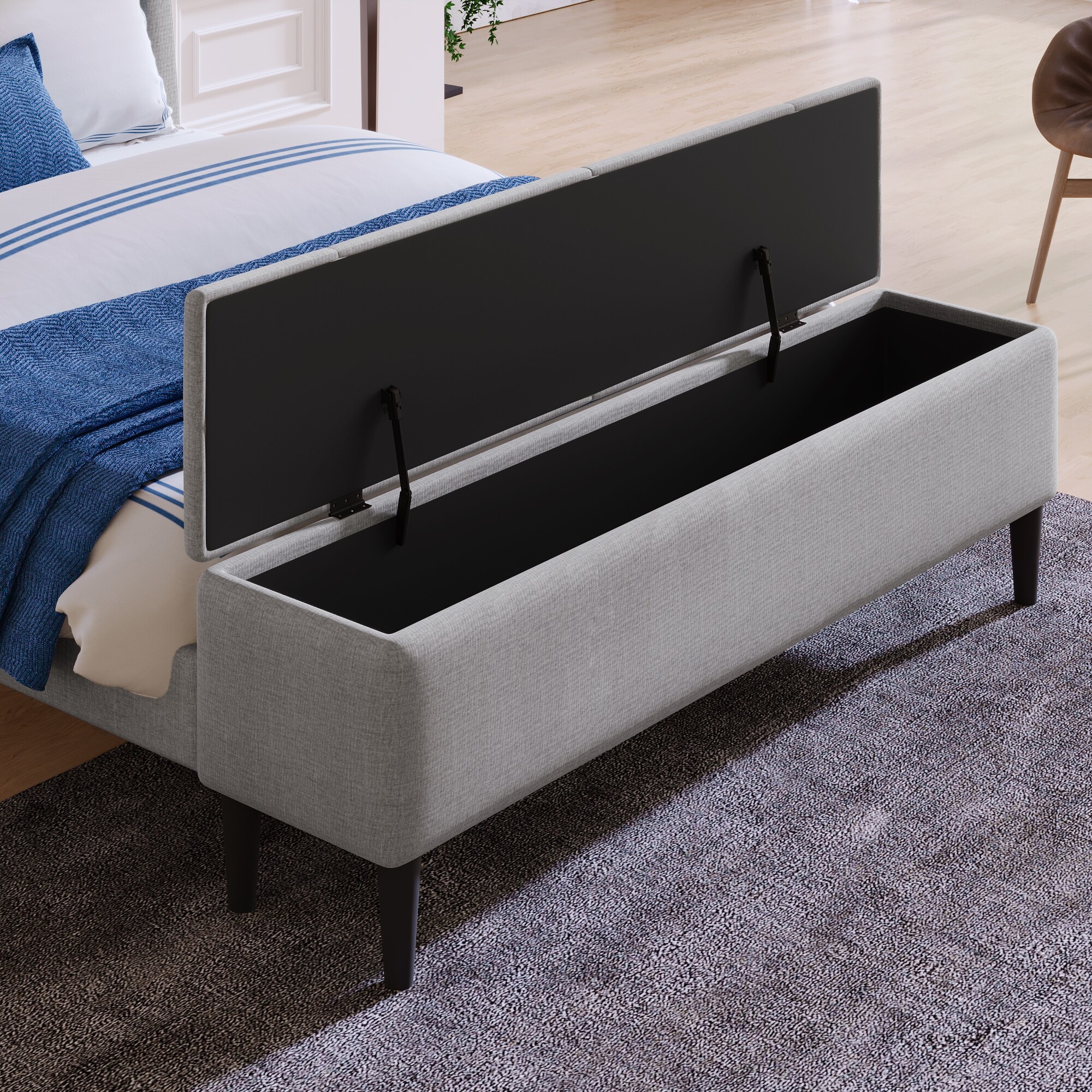 Upholstered Storage Bed Frame with Storage Ottoman Bench Bed