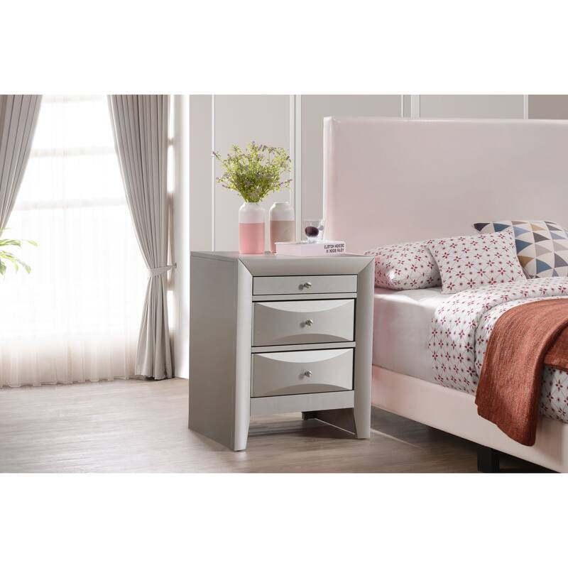 Marilla 3-drawer and Wood Nightstand - Silver Champagne