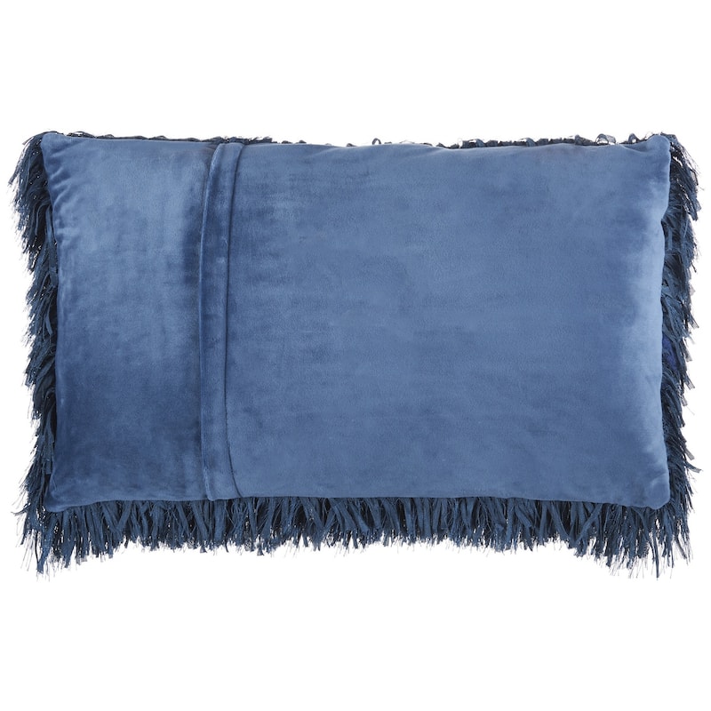 Long Navy Shag Throw Pillow
