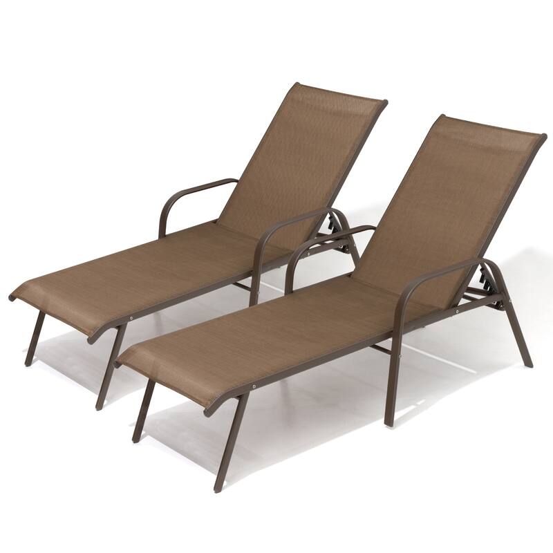 Outdoor Patio Adjustable Back Chaise Lounges Chairs with Arms(Set of 2 )