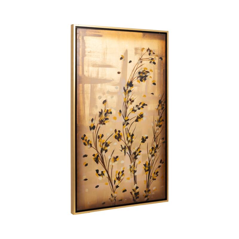 Wood Framed Art Leaf Floral Wall Decor (Set of 2) - 9" Gold Metallic