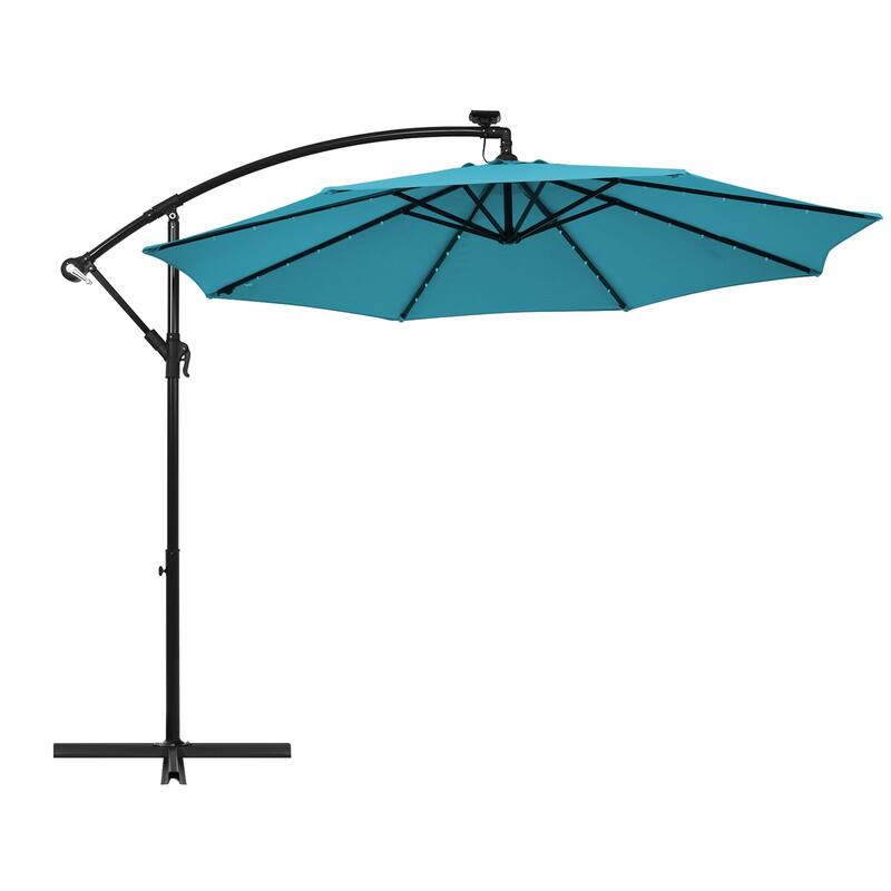 Gymax 10ft Solar Patio Umbrella Outdoor Offset Hanging Umbrella w/ 40