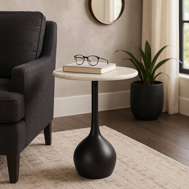 Round Accent Table - Marble Top with Ball Base - 21"