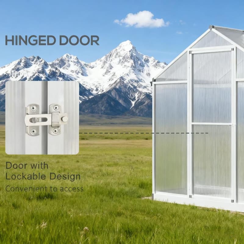 GDFStudio - Outdoor 4'x6' Aluminum Frame Walk-in Winter Greenhouse with Vent & Rain Gutters - Silver