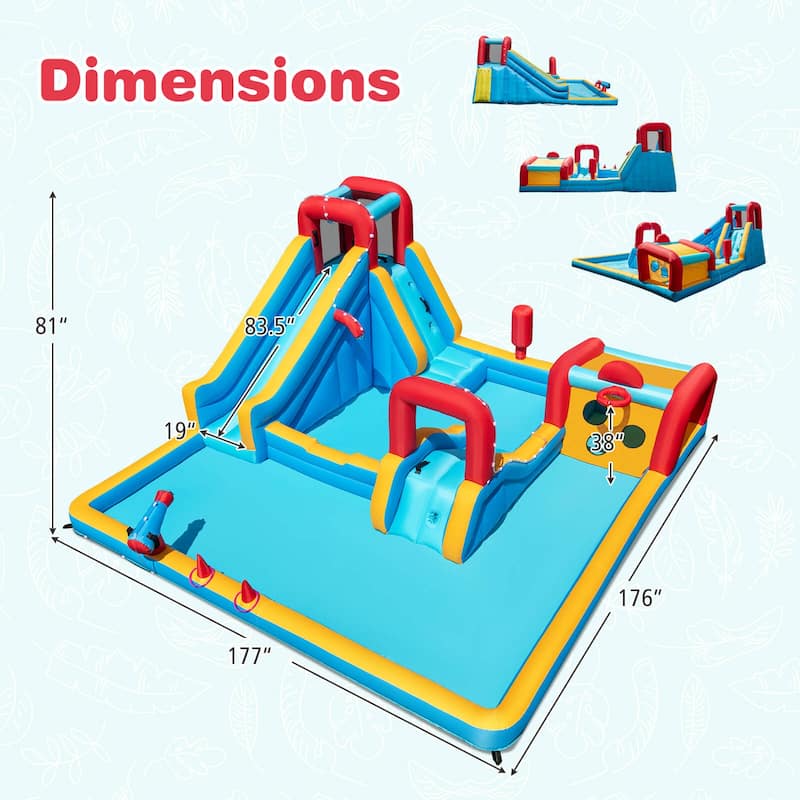 Costway Inflatable Water Park with Climbing Wall Boxing Post - Multi-Colored